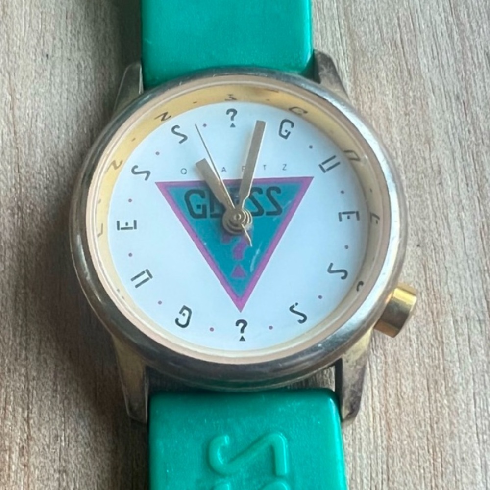 Vintage Guess 1989 green and gold 80s Watch NEW BATTERY